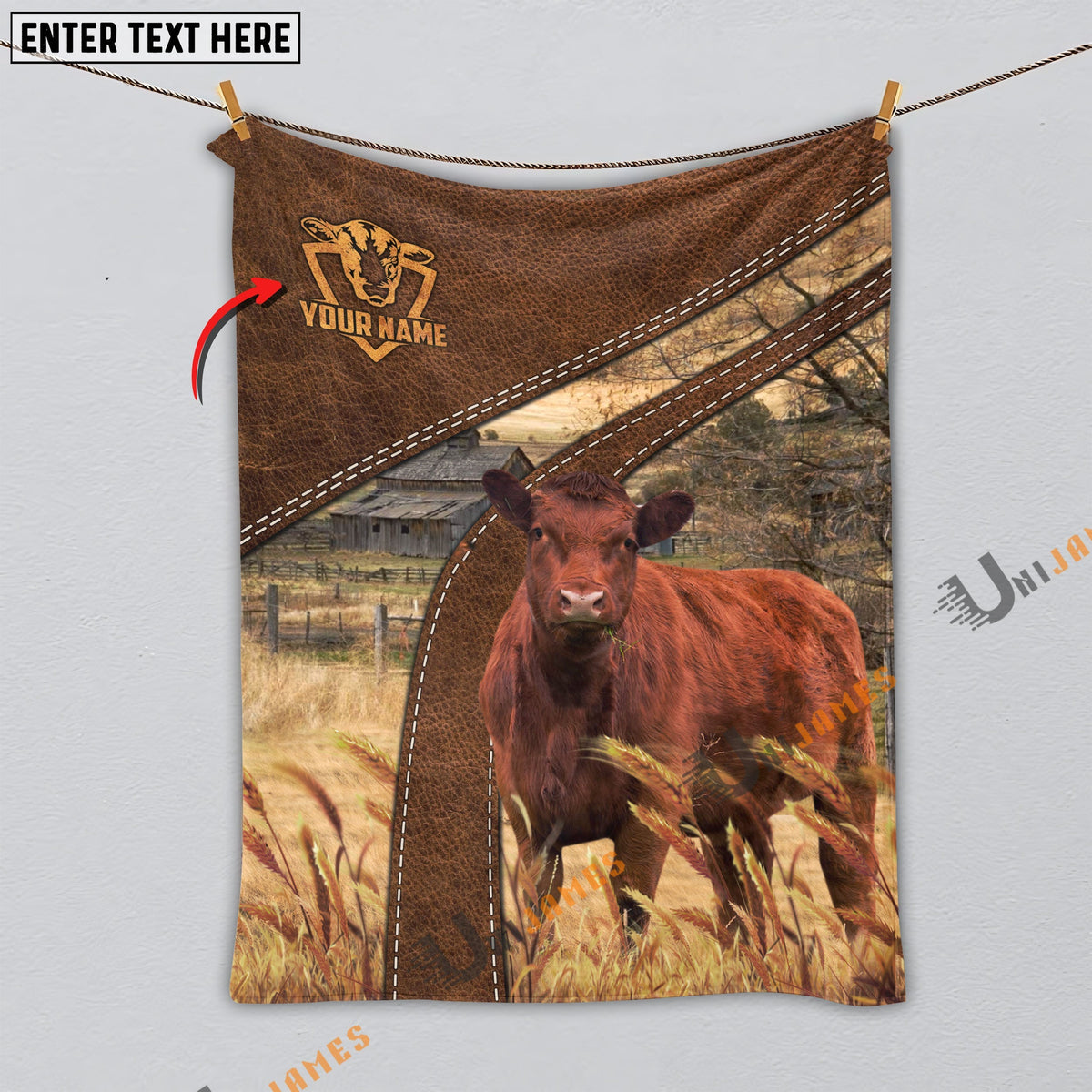 Personalized Name Red Angus Brown Blanket