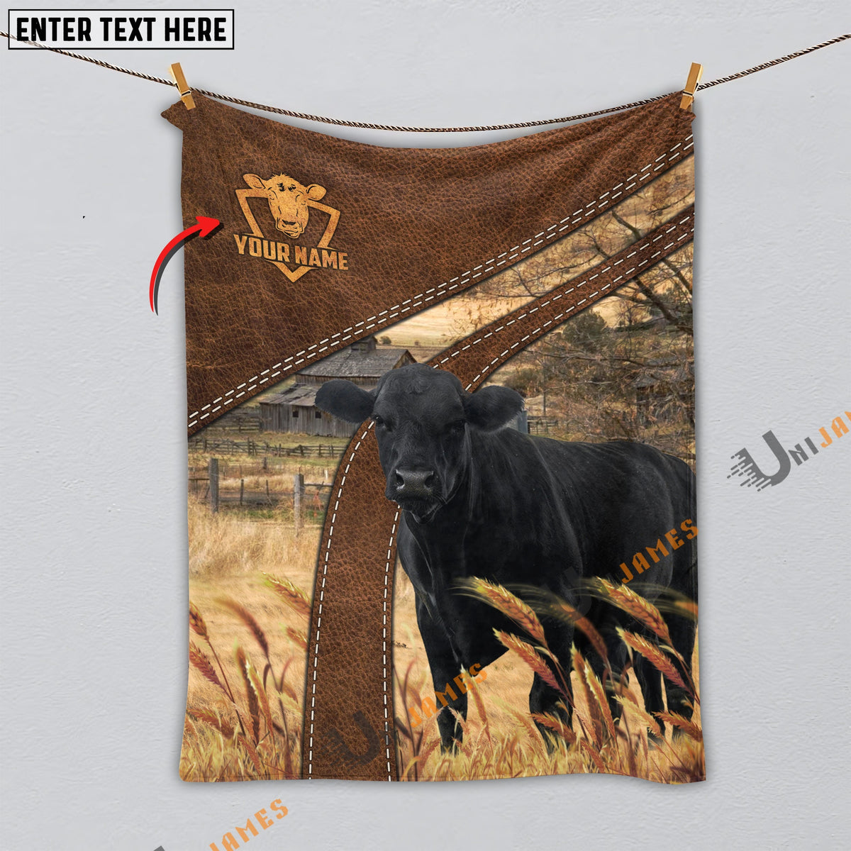 Personalized Name Black Angus Brown Blanket