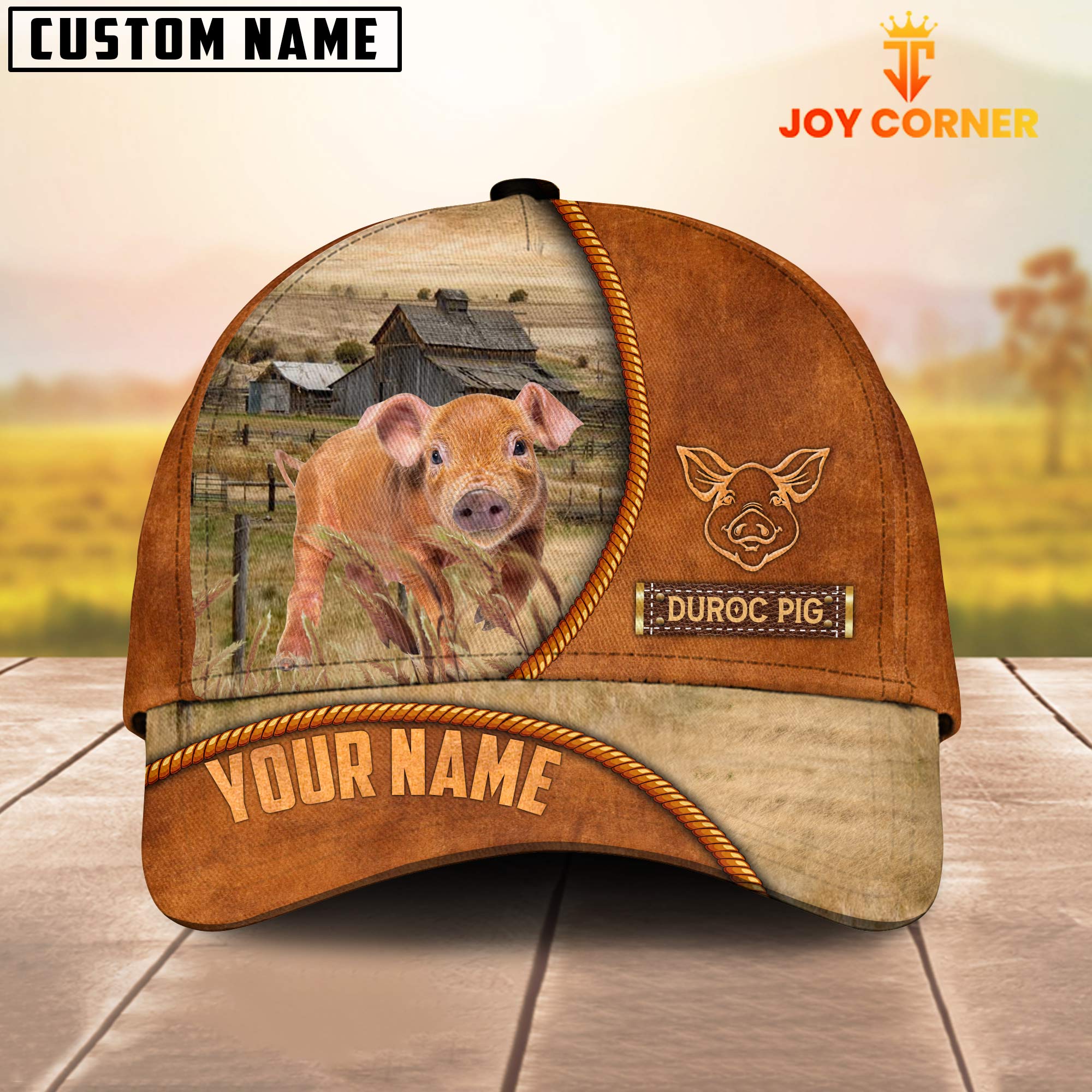 Custom Name Duroc Pig Leather Pattern Cap