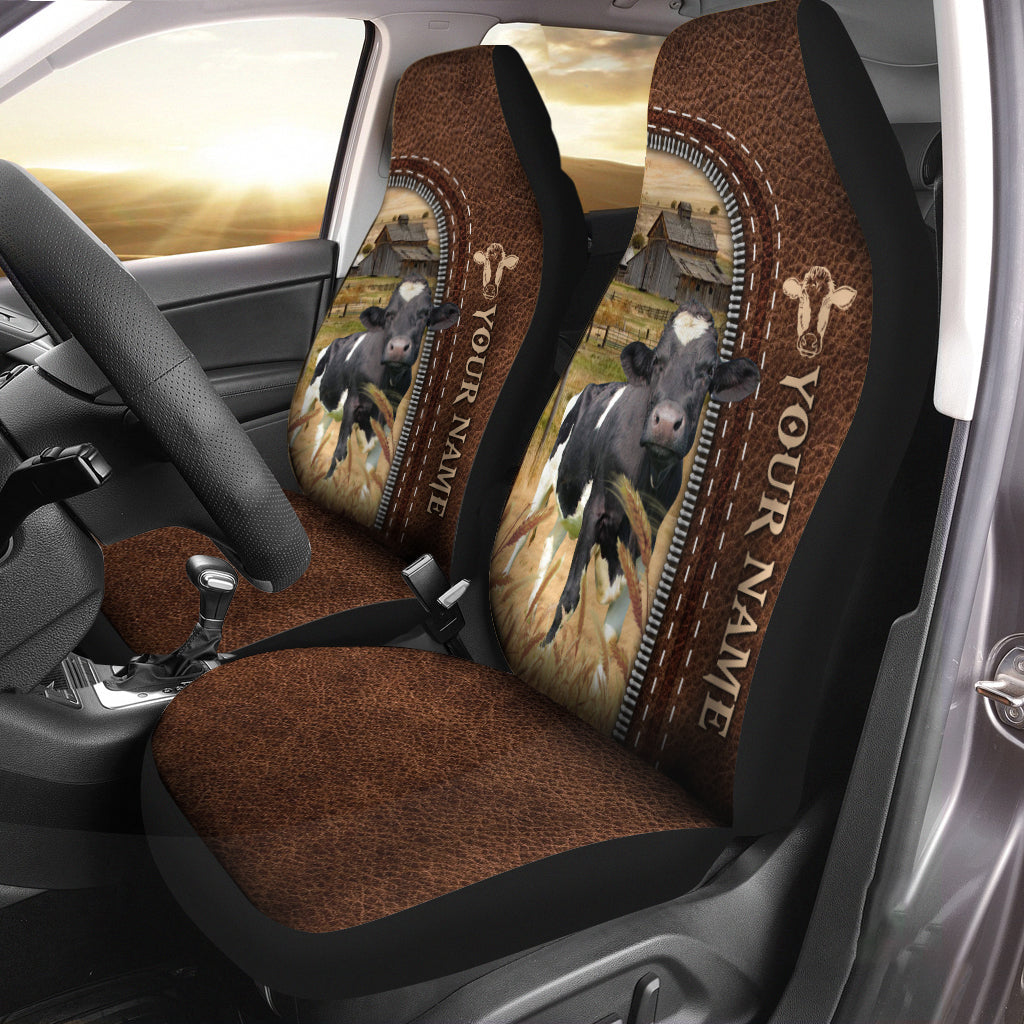 Holstein Personalized Name Leather Pattern Car Seat Covers Universal Fit (2Pcs)