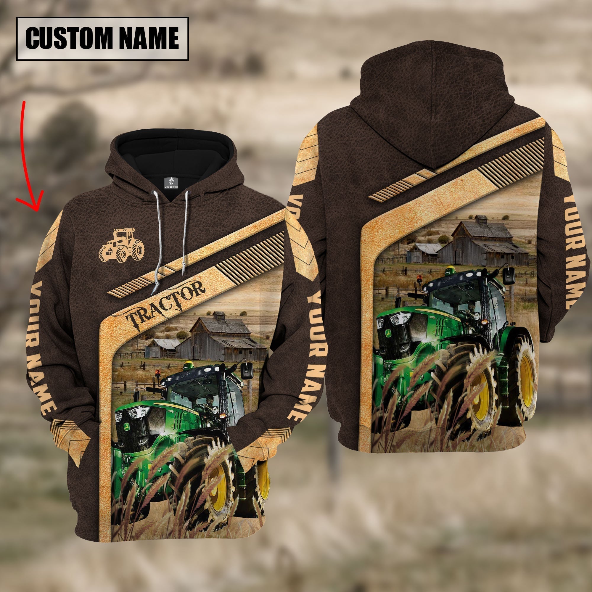Tractor On The Meadow Custom Name Hoodie