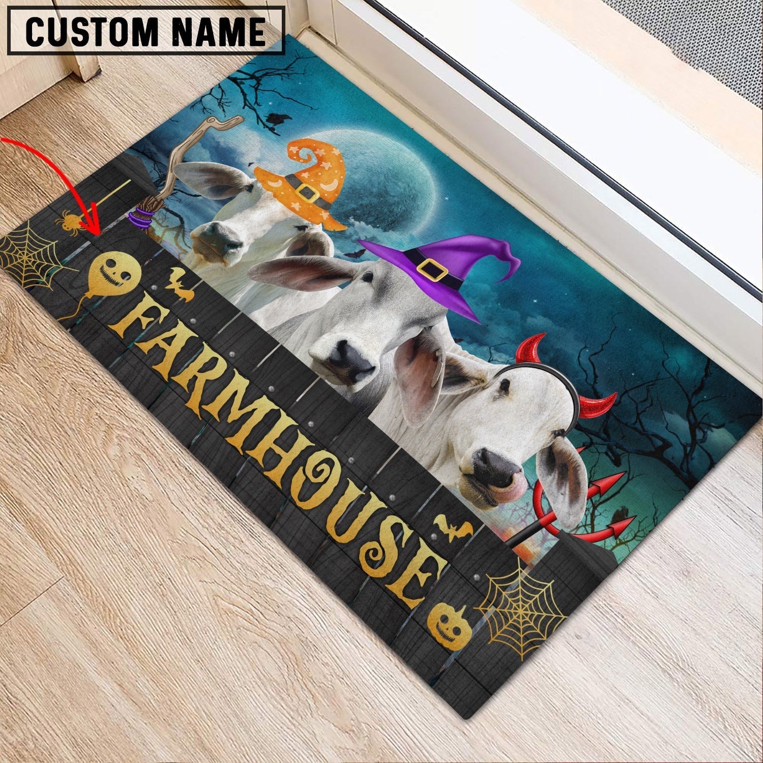 Brahman Farmhouse Halloween Custom Name Doormat