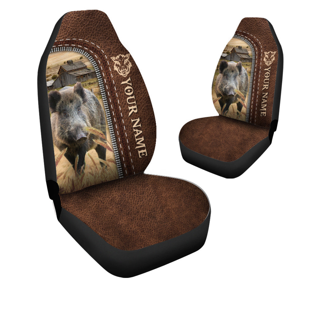 Hogs Personalized Name Leather Pattern Car Seat Covers Universal Fit (2Pcs)