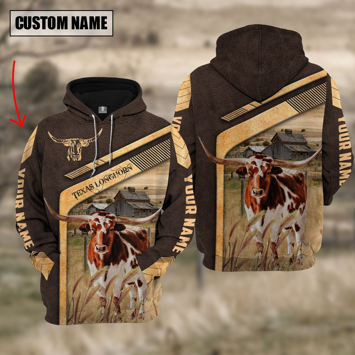 Texas Longhorn On The Meadow Custom Name Hoodie