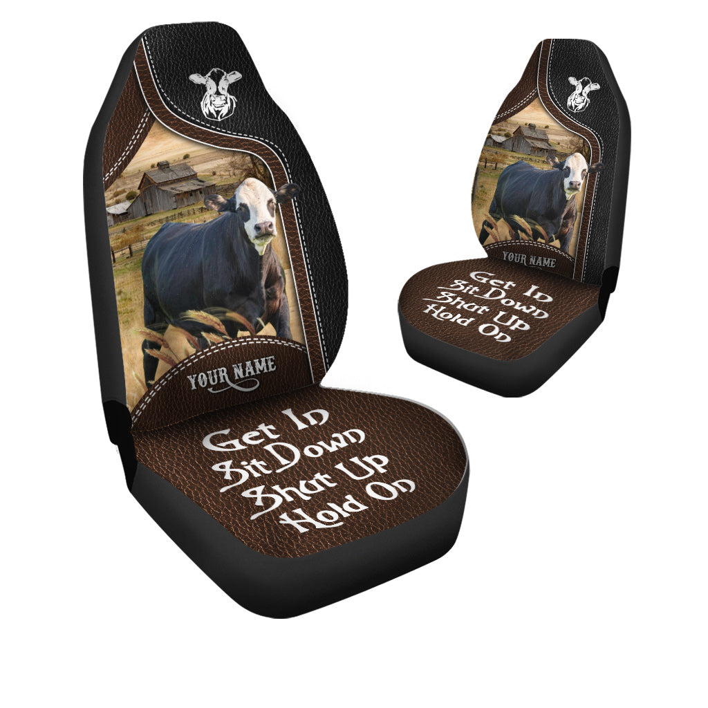 Black Baldy Personalized Name Black And Brown Leather Pattern Car Seat Covers Universal Fit (2Pcs)