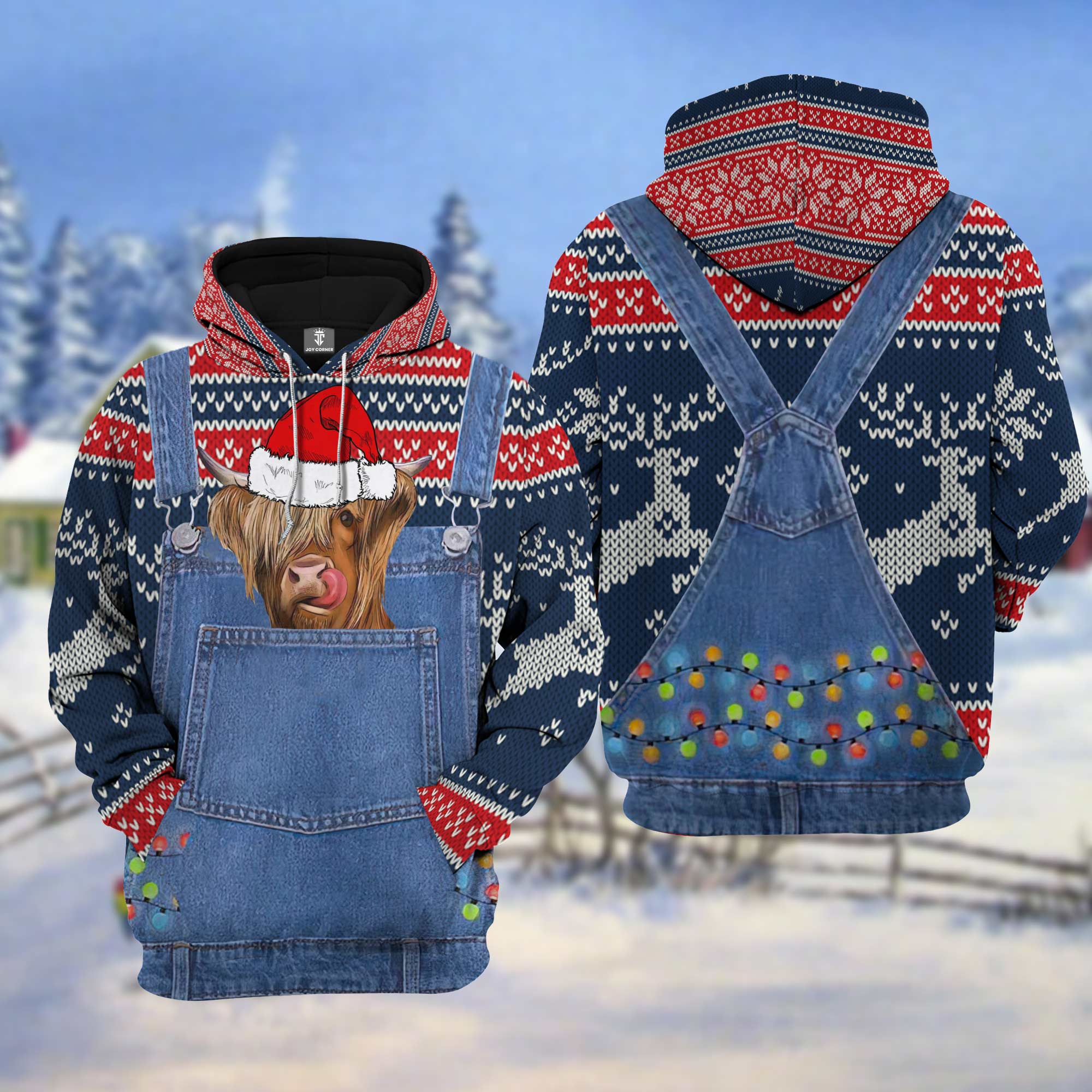 Highland Cattle Christmas Knitting Pattern 3D Hoodie