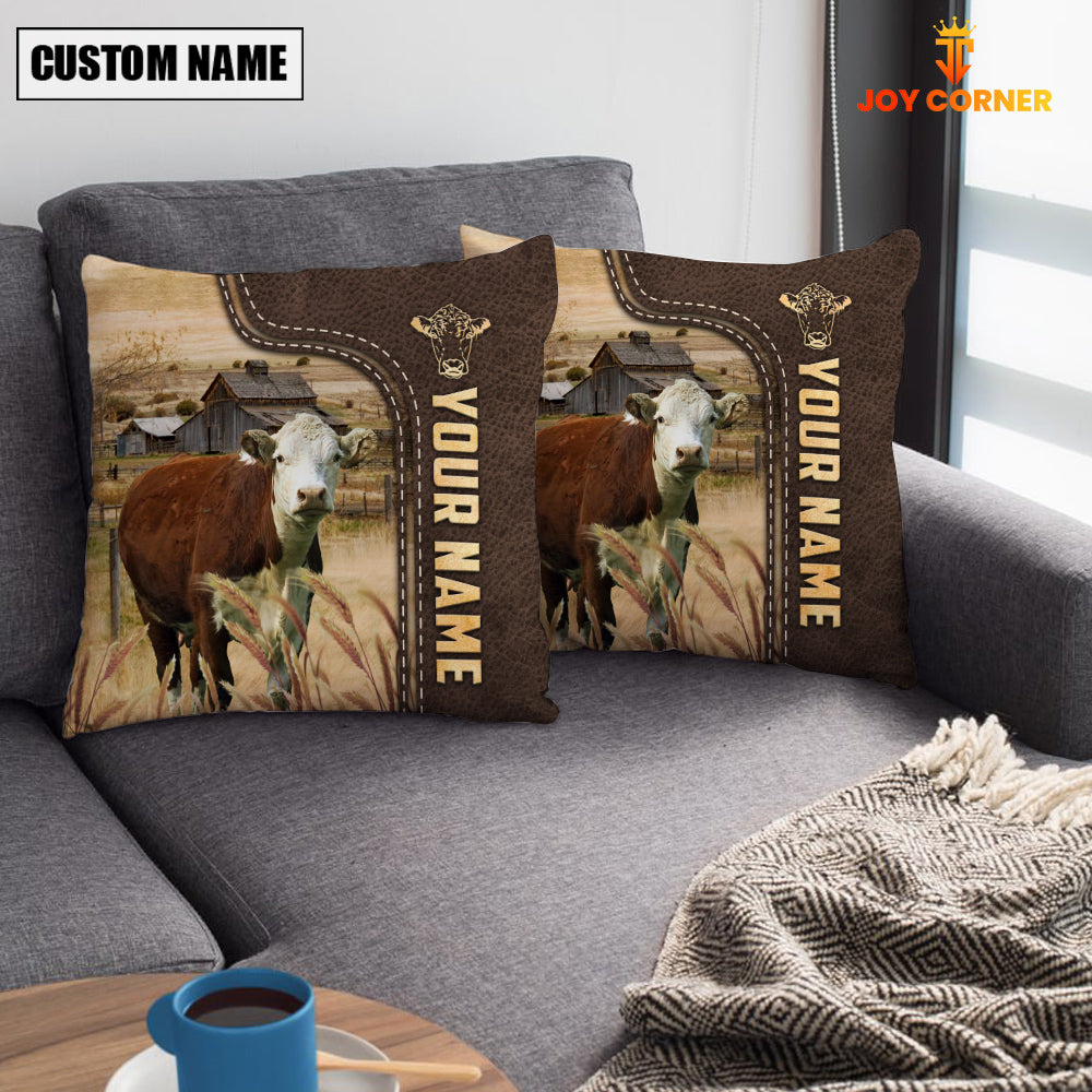 Hereford Custom Name Leather Pattern Pillow Case