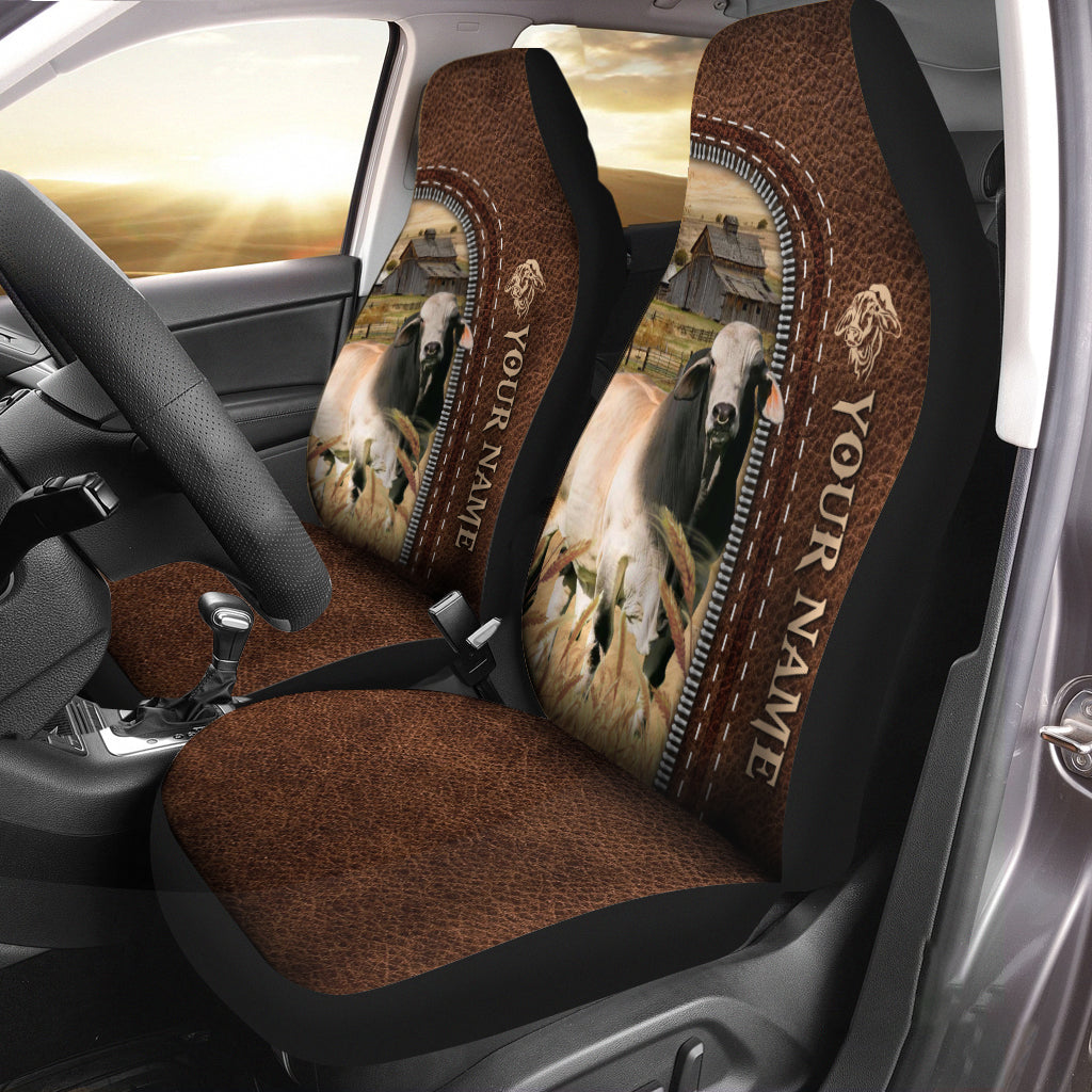 Brahman Personalized Name Leather Pattern Car Seat Covers Universal Fit (2Pcs)