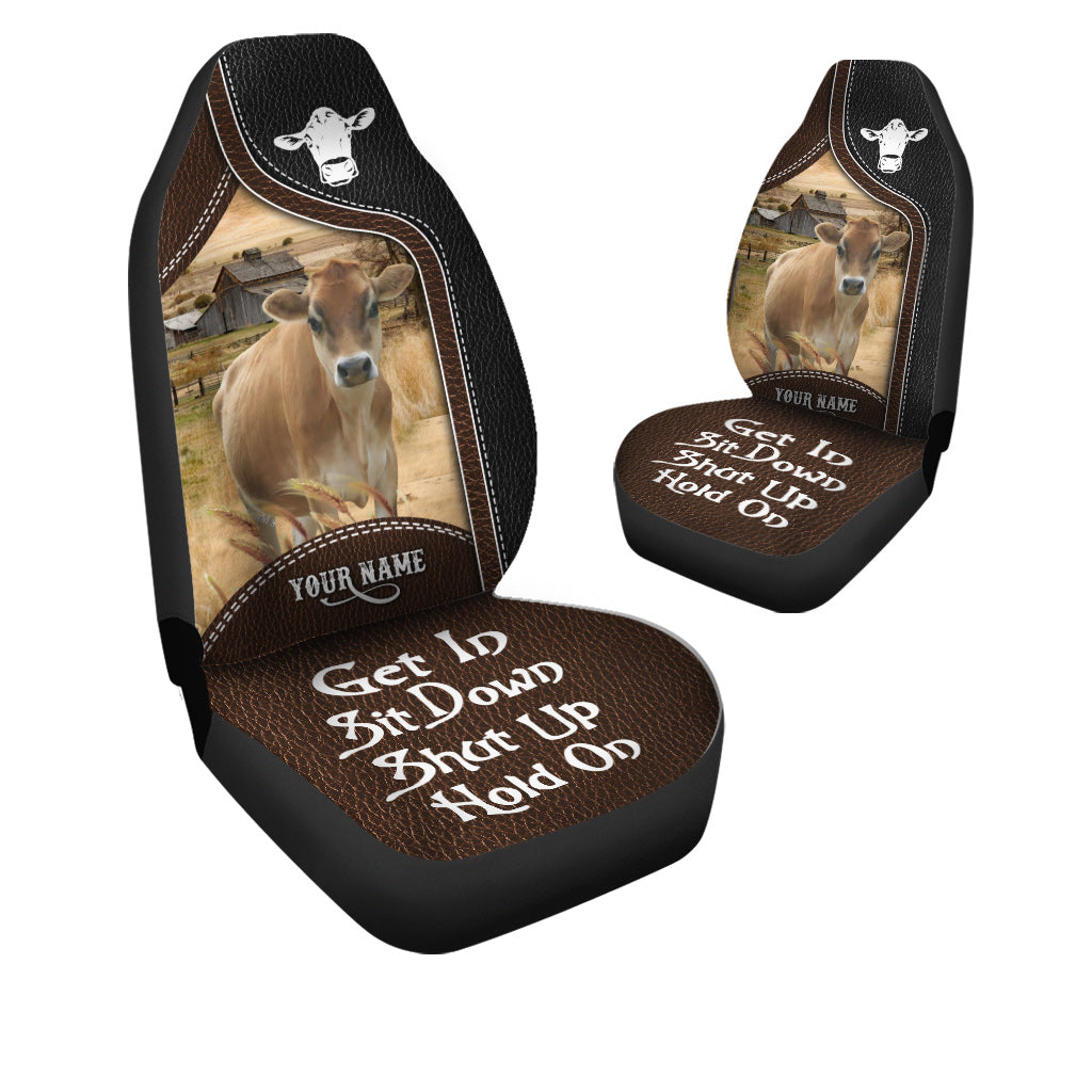 Jersey Personalized Name Black And Brown Leather Pattern Car Seat Covers Universal Fit (2Pcs)