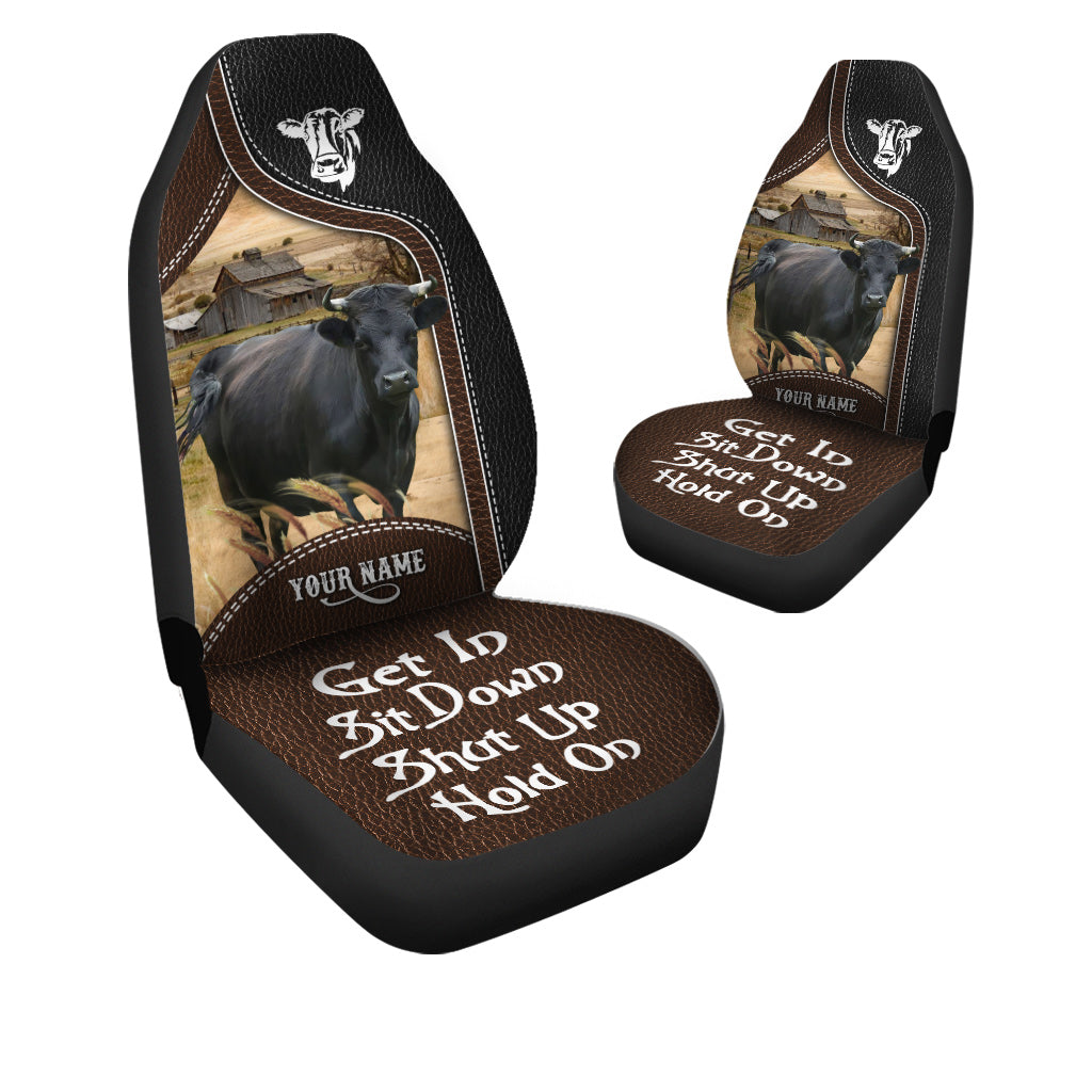 Dexter Personalized Name Black And Brown Leather Pattern Car Seat Covers Universal Fit (2Pcs)