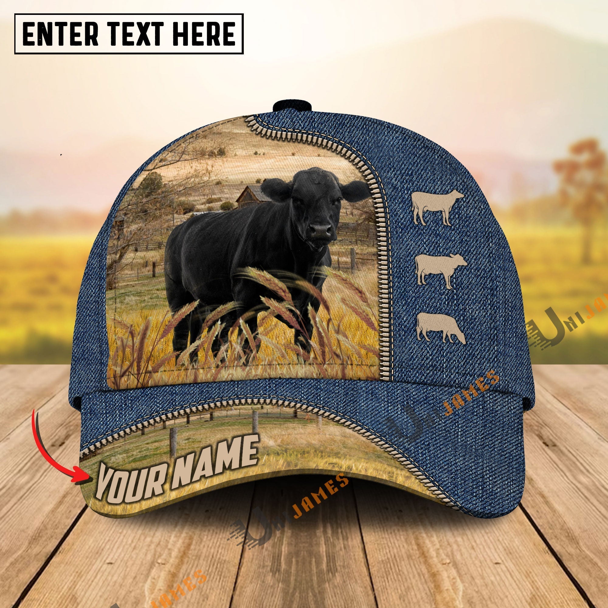 Black Angus Farm Jeans Pattern Customized Name Cap