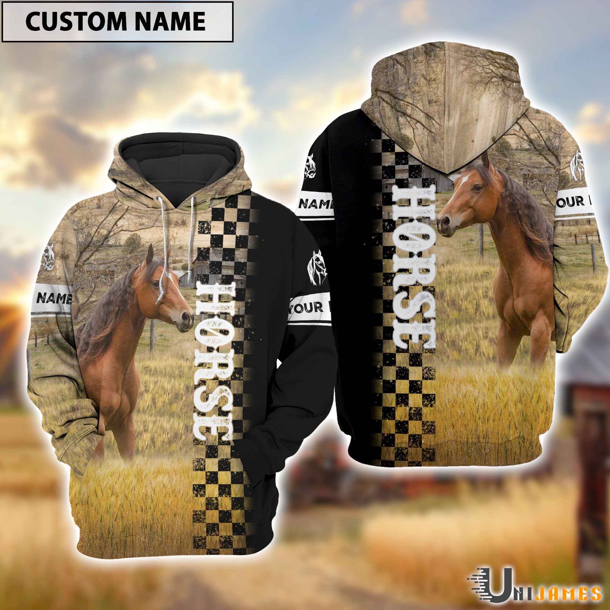 Personalized Name Horse Day & Night On The Farm 3D Hoodie