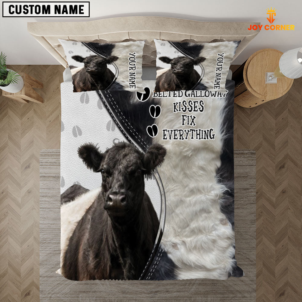 Belted Galloway Kisses Fix Everything Custom Name Bedding Set
