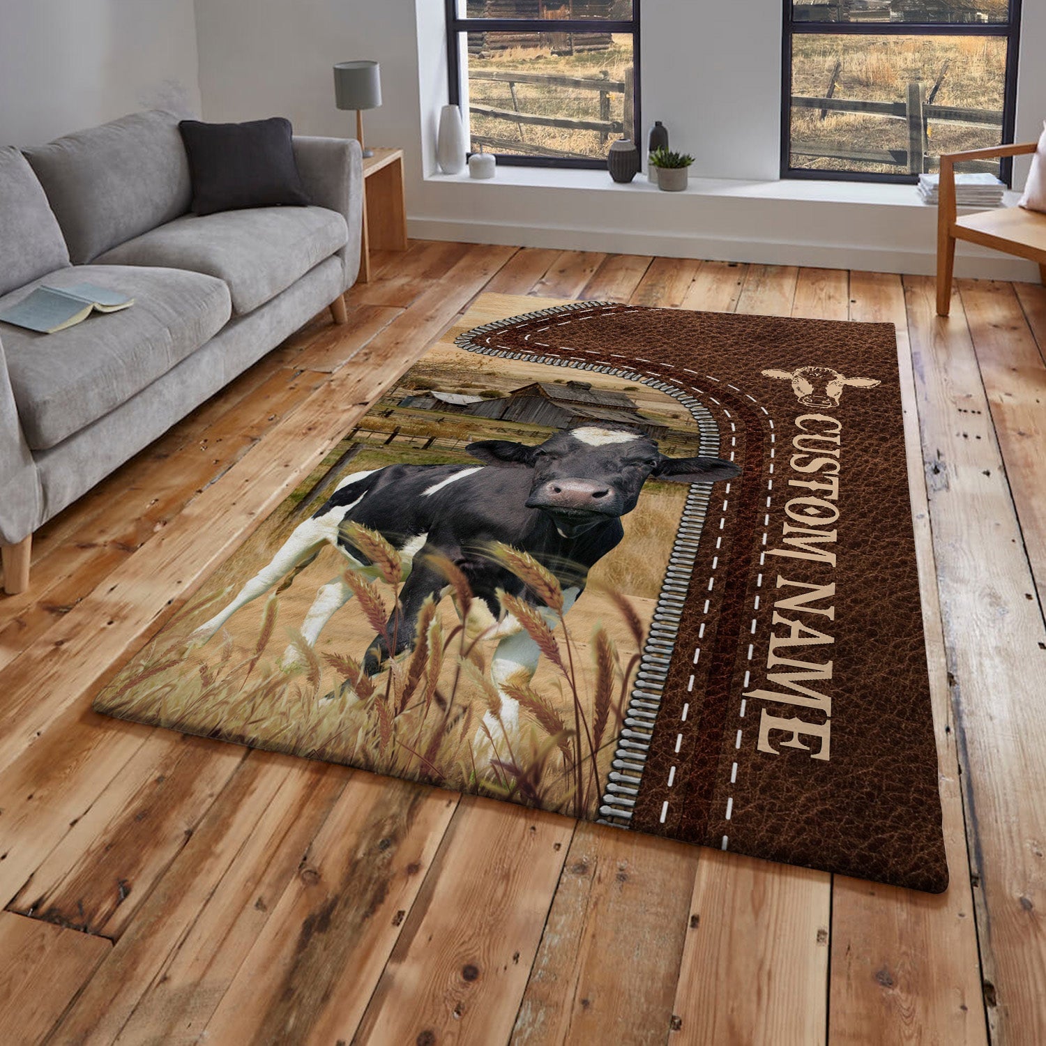 Holstein Farming Personalized Name 3D Rug