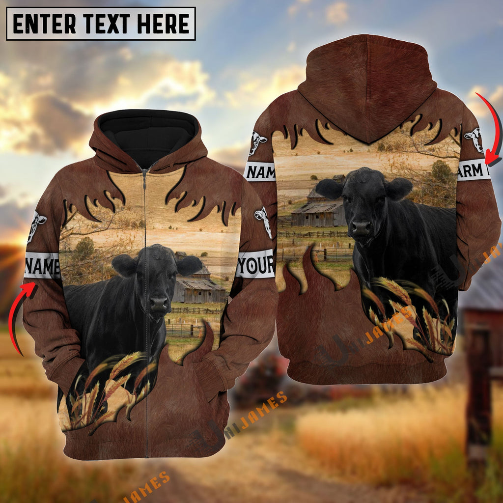 Black Angus Brown Hair Pattern Personalized Name 3D Hoodie