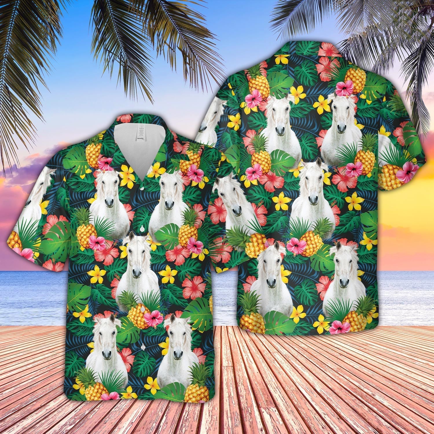White Horse Summer Pattern 3D Hawaiian Shirt