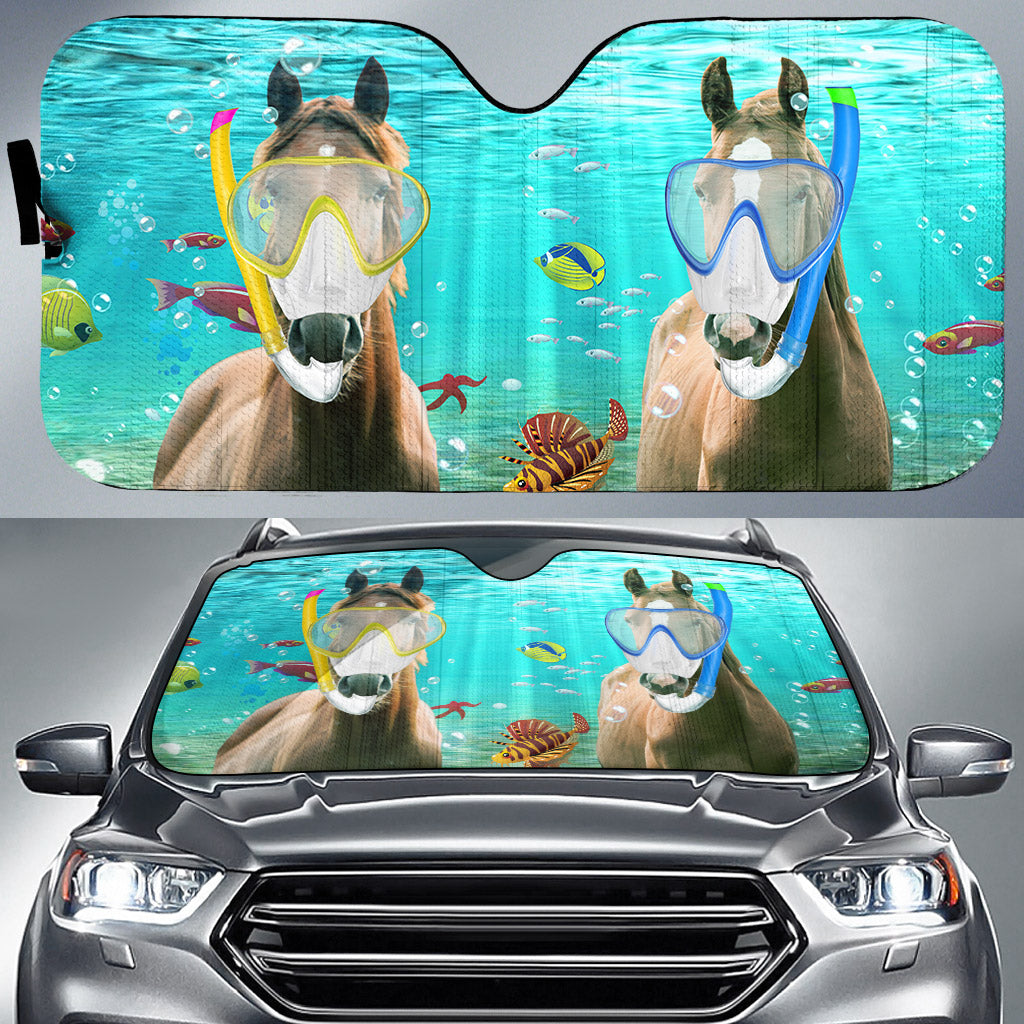 Brown Horse Diving All Over Printed 3D Sun Shade