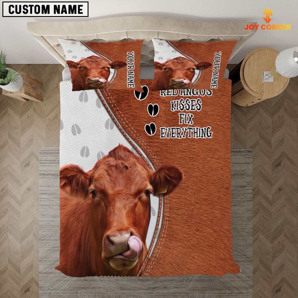 Red Angus Kisses Fix Everything Custom Name Bedding Set