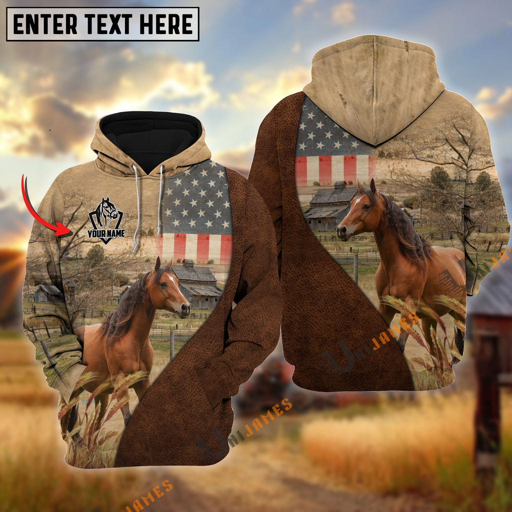 Personalized Name Horse Cattle USA Flag Hoodie