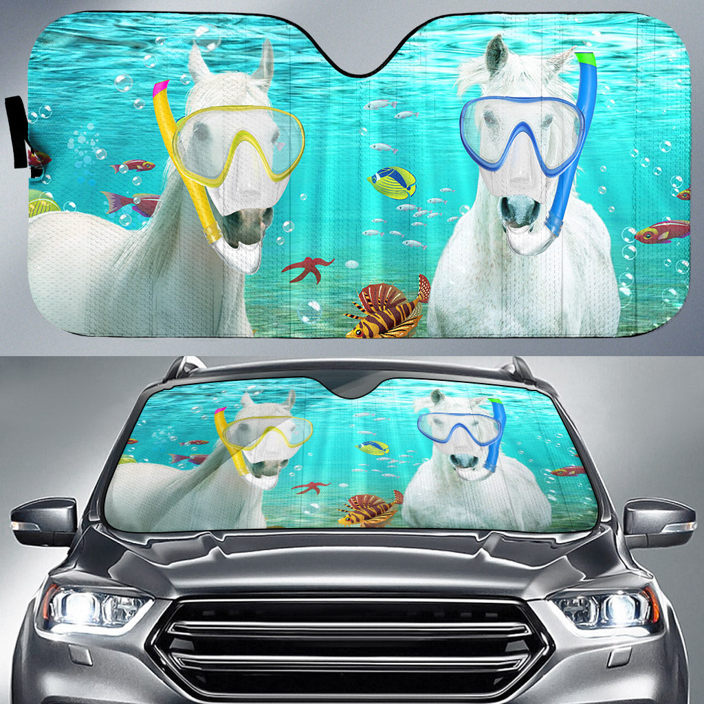White Horse Diving All Over Printed 3D Sun Shade