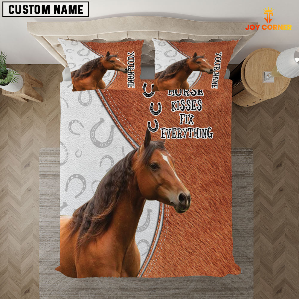 Brown Horse Kisses Fix Everything Custom Name Bedding Set