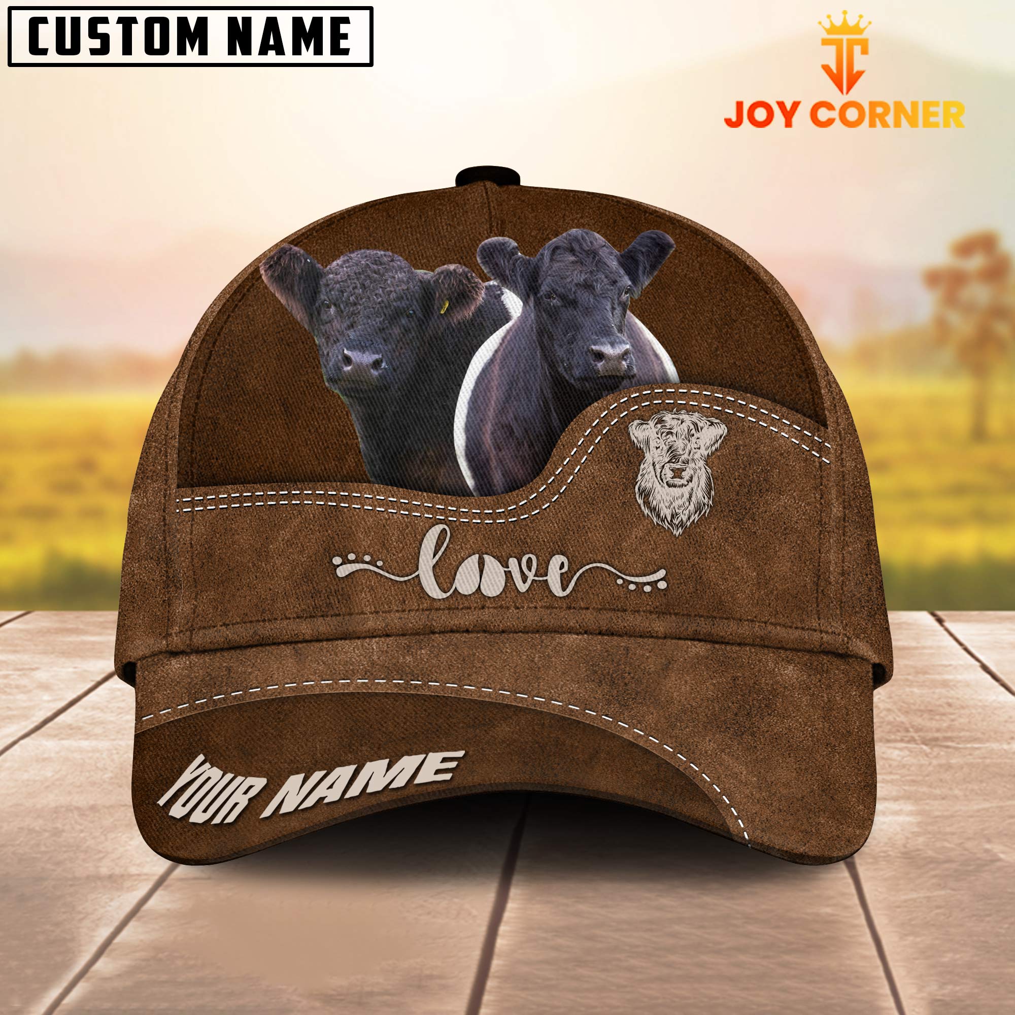 Belted Galloway Love Leather Pattern Customized Name Cap