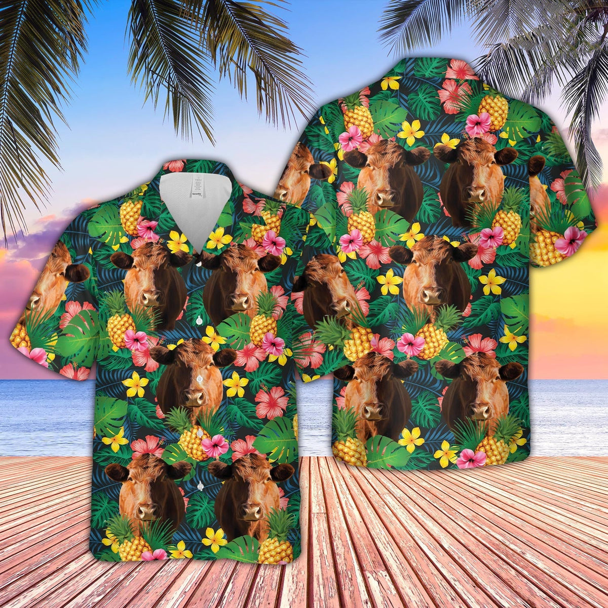 Red Angus Summer Pattern 3D Hawaiian Shirt