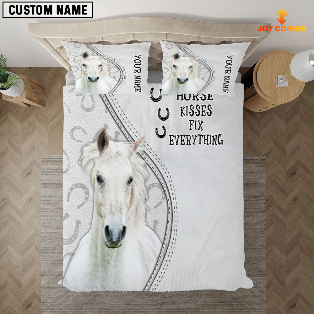 White Horse Kisses Fix Everything Custom Name Bedding Set