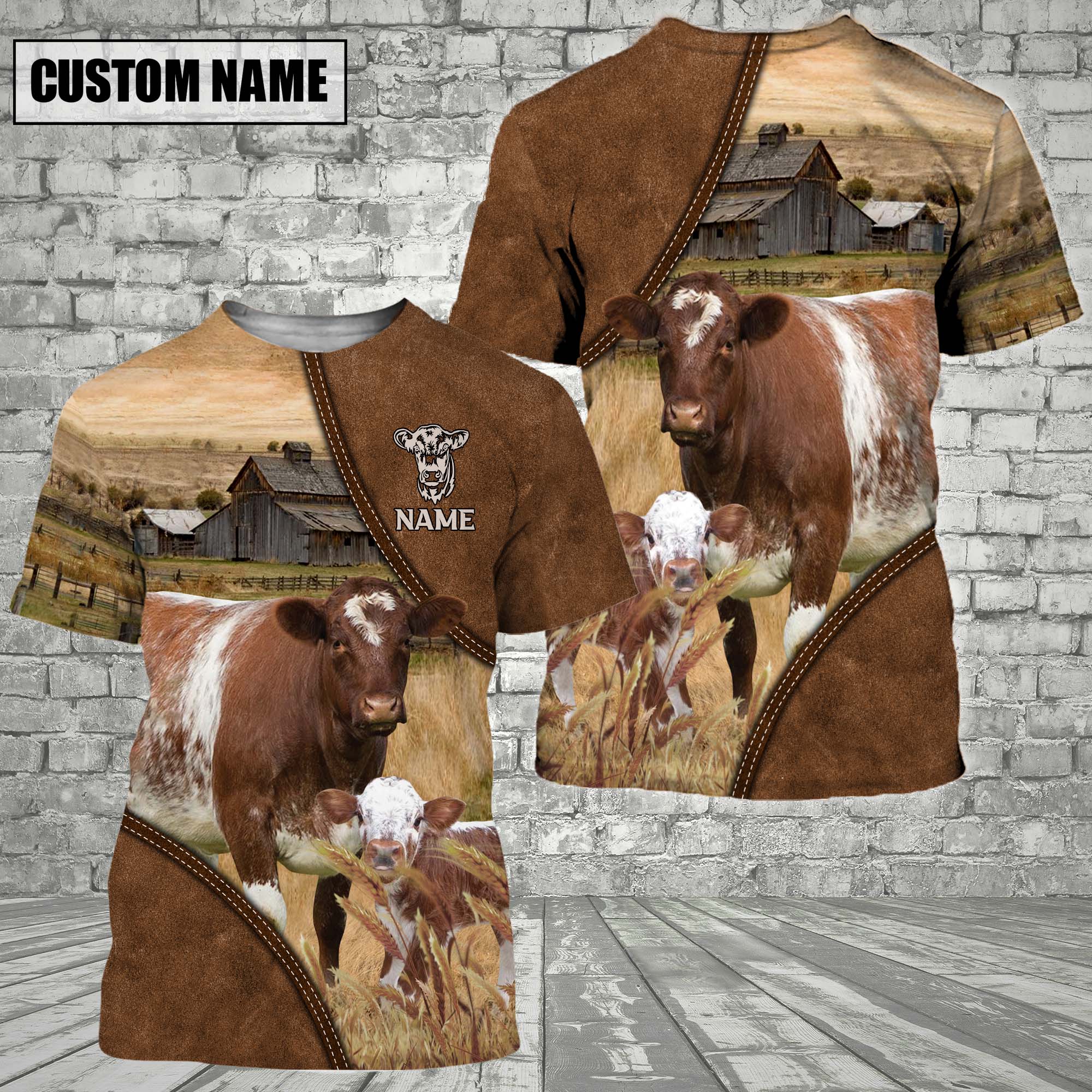 Shorthorn Barn Farm Customized Name 3D T-Shirt