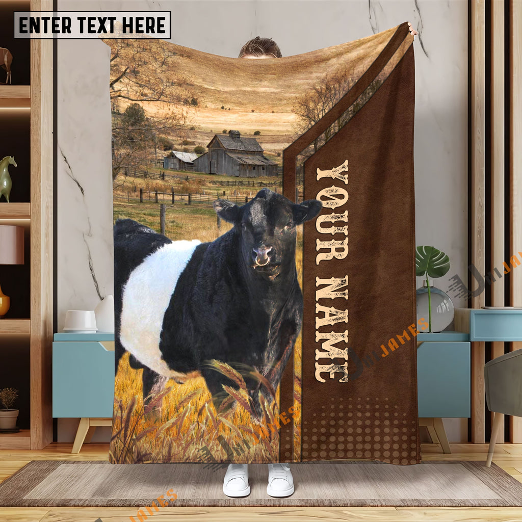 Personalized Name Belted Galloway Farming Life Pattern Blanket