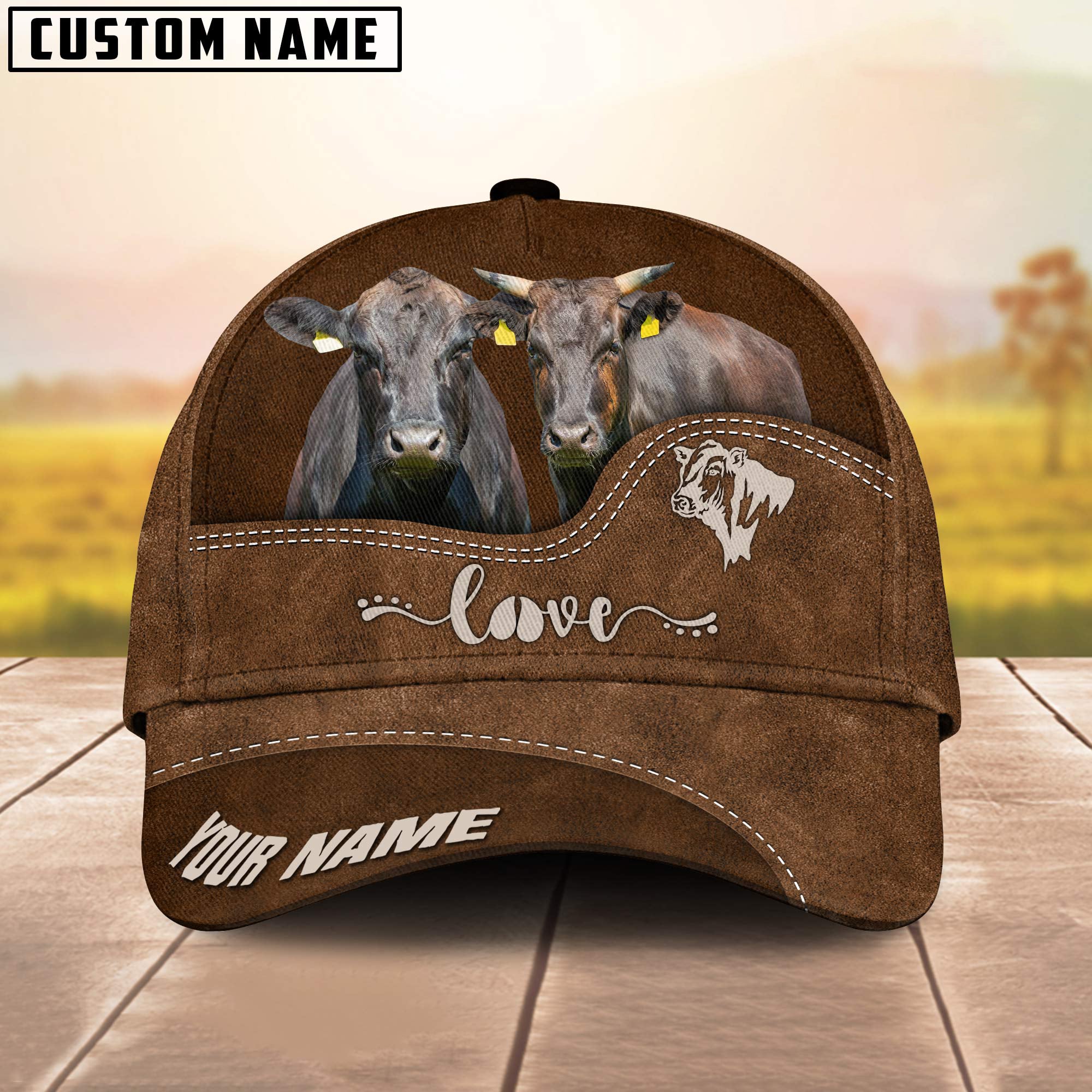 Wagyu Love Leather Pattern Customized Name Cap