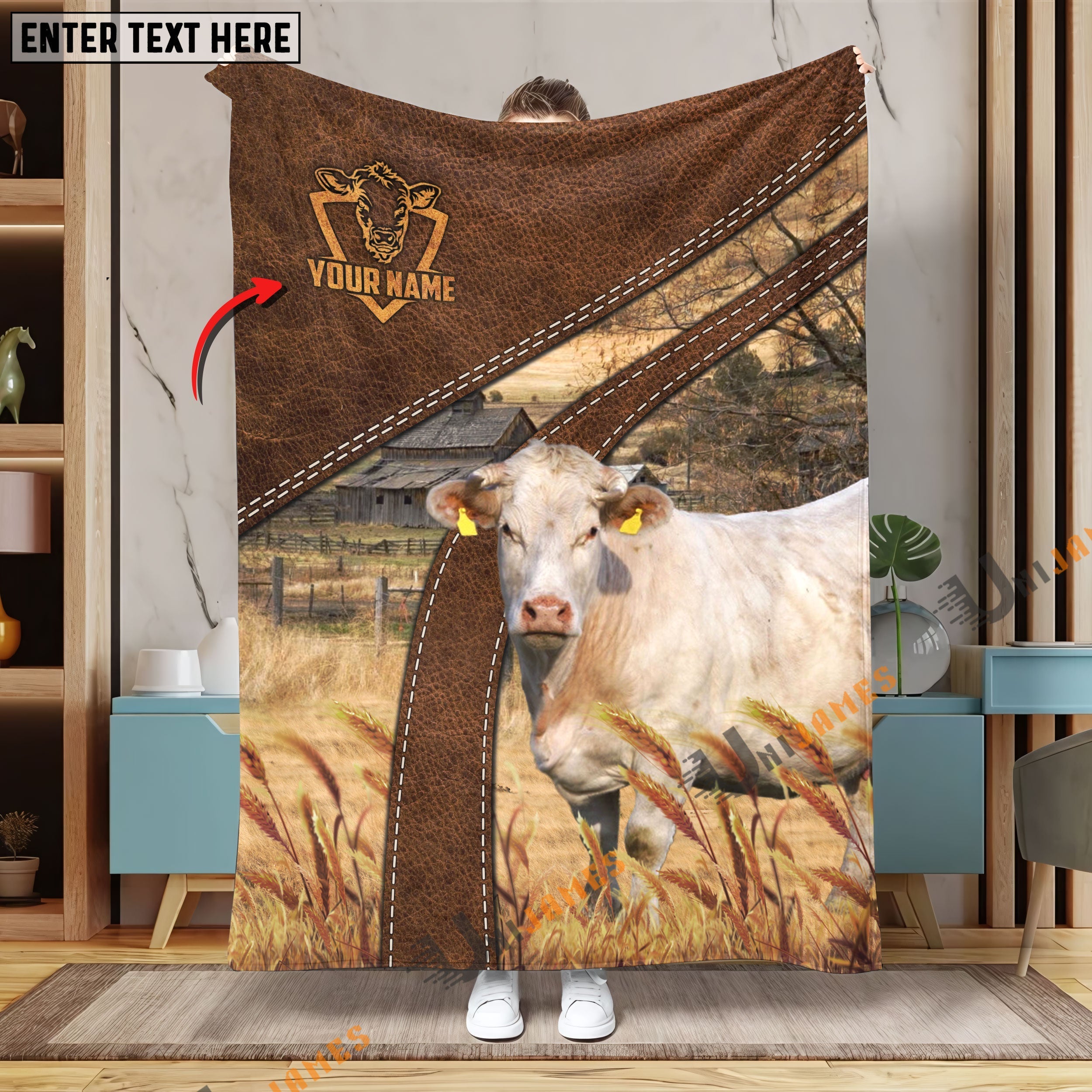 Personalized Name Charolais Brown Blanket