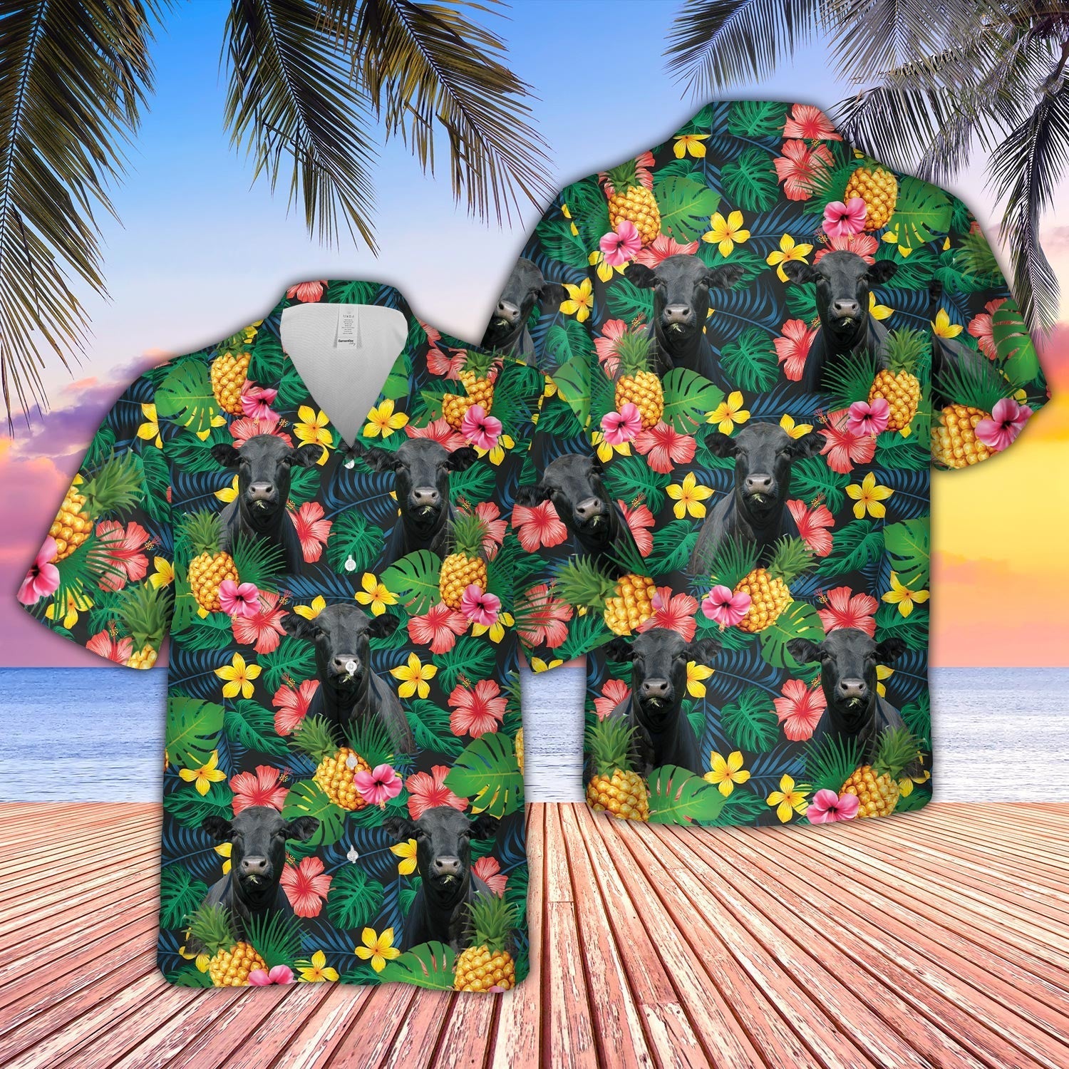 Black Angus Summer Pattern 3D Hawaiian Shirt