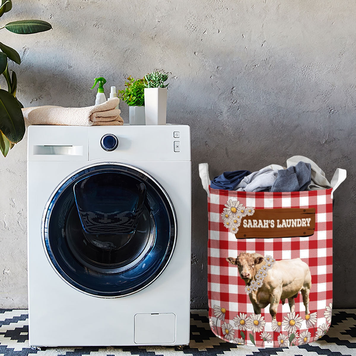 Personalized Charolais Daisy Flower Laundry Basket