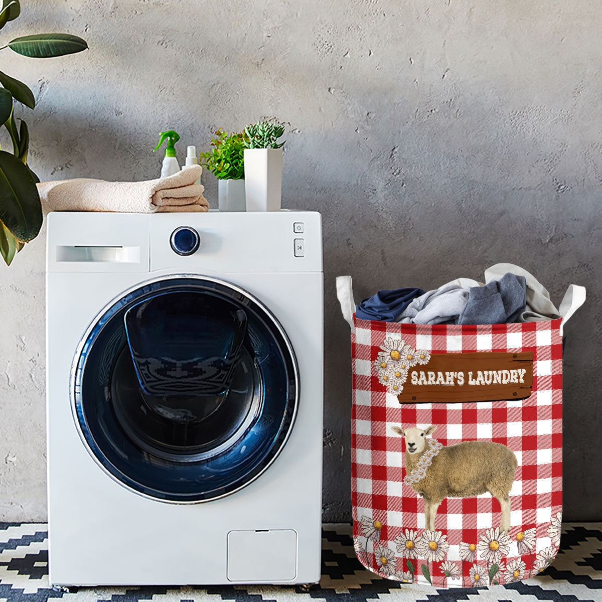 Personalized Sheep Daisy Flower Laundry Basket
