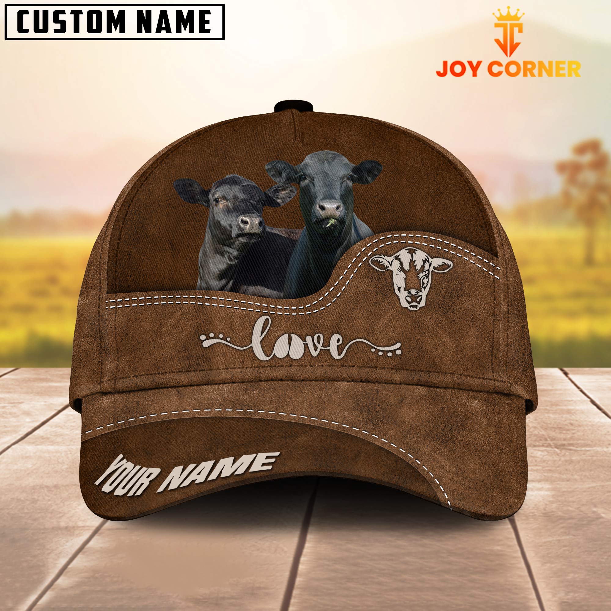 Black Angus Love Leather Pattern Customized Name Cap