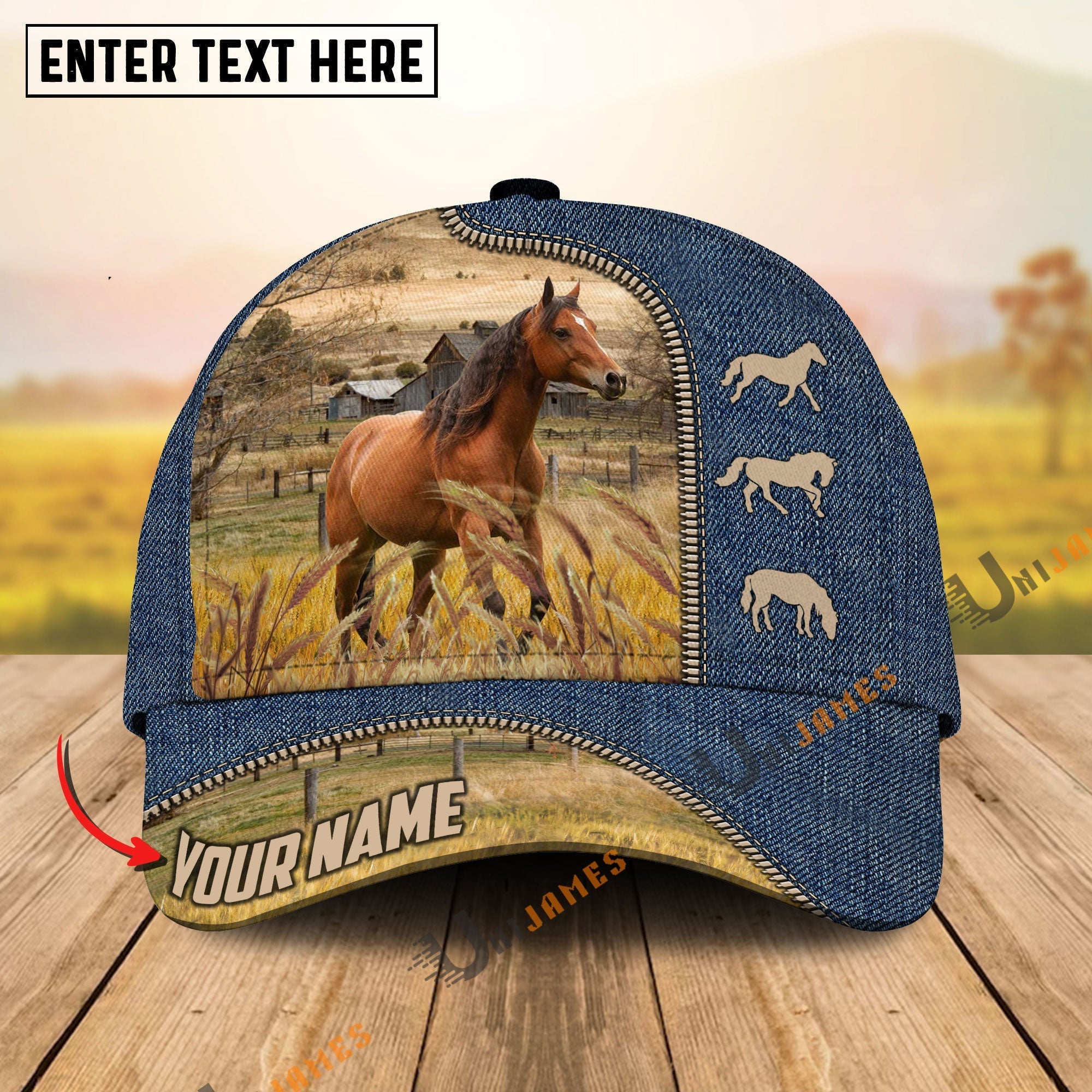 Horse Farm Jeans Pattern Customized Name Cap