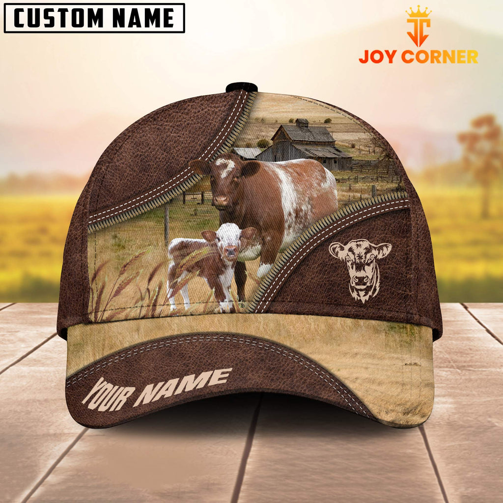 Shorthorn On The Farm Customized Name 3D Brown Cap