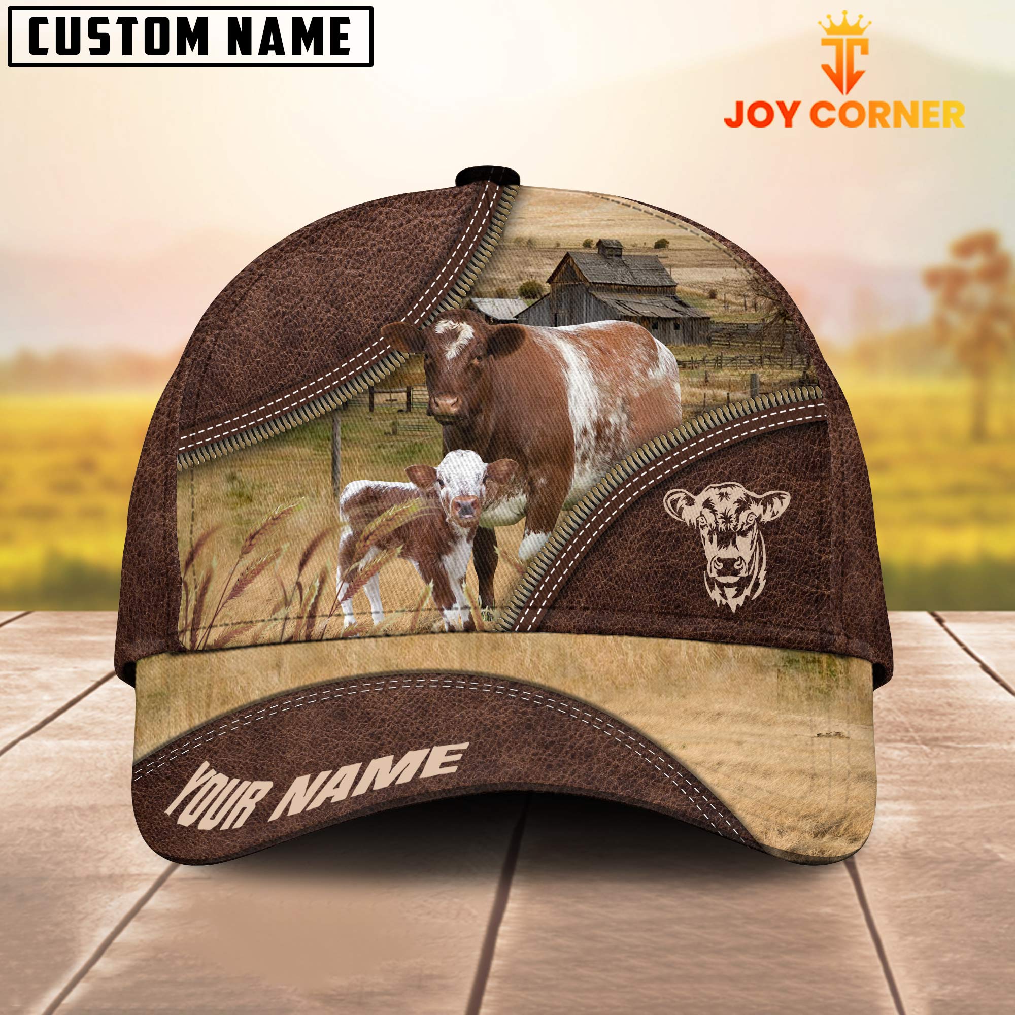Shorthorn On The Farm Customized Name 3D Brown Cap