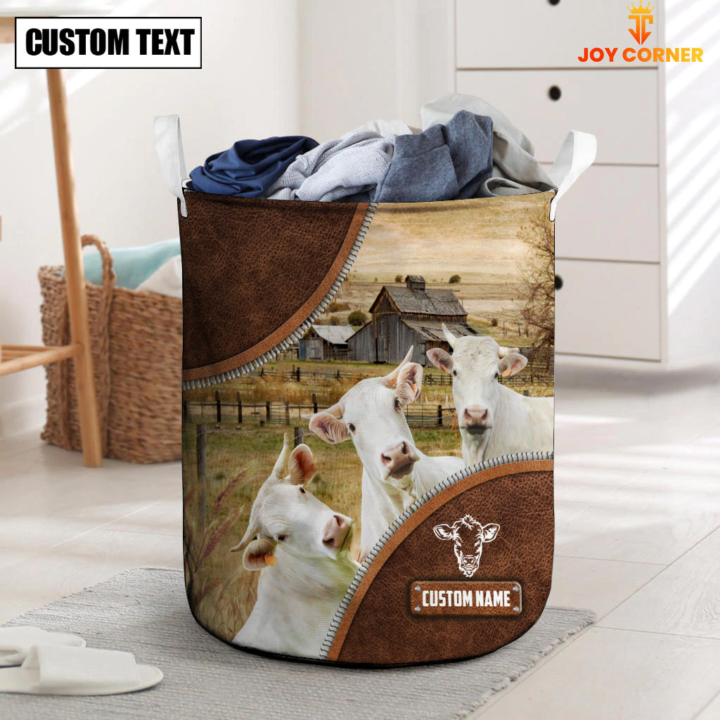 Charolais Cow Custom Name Laundry Basket