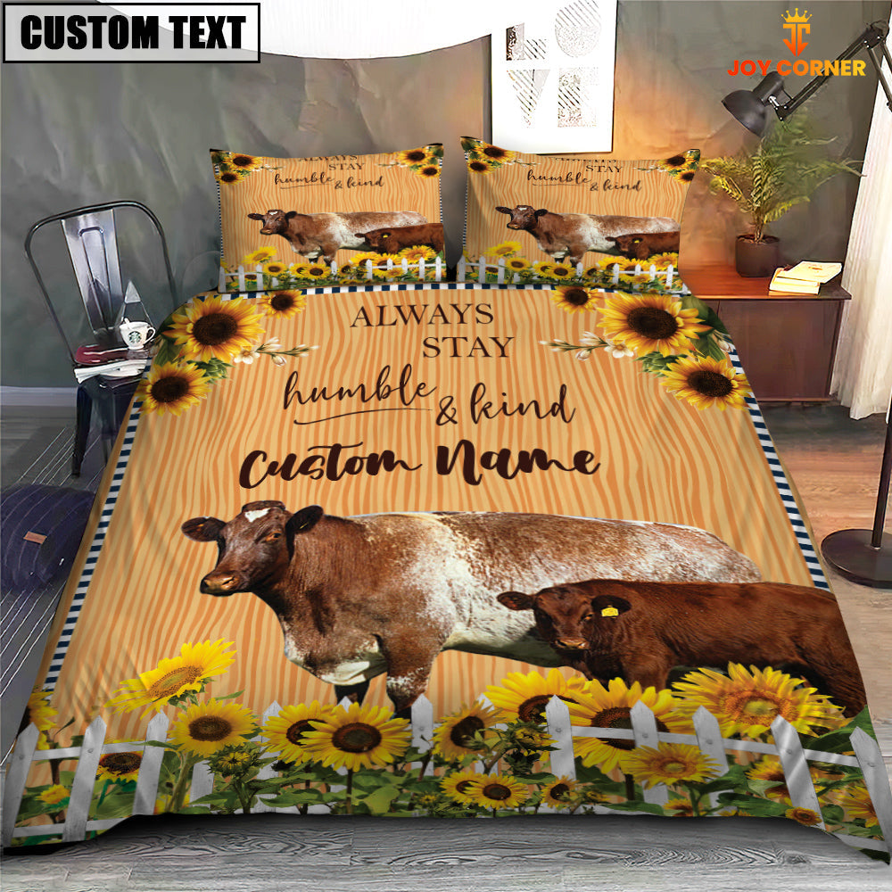 Shorthorn Stay Humble And Kind Custom Name Bedding Set