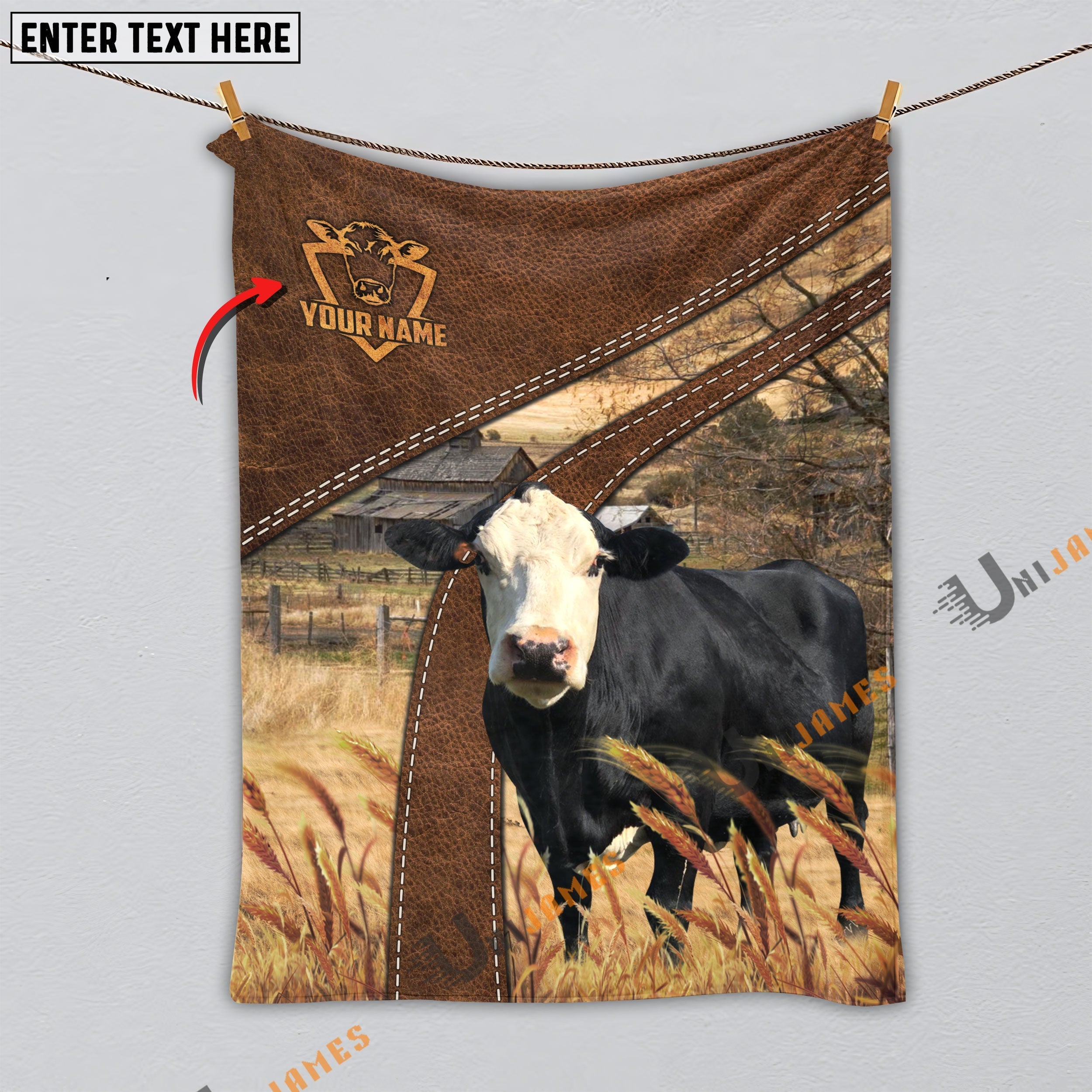 Personalized Name Black Baldy Brown Blanket