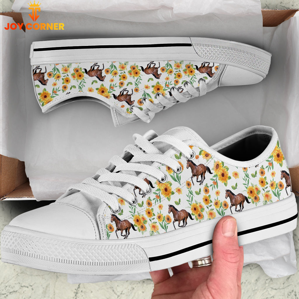 Horse Flower Pattern Low Top Shoes
