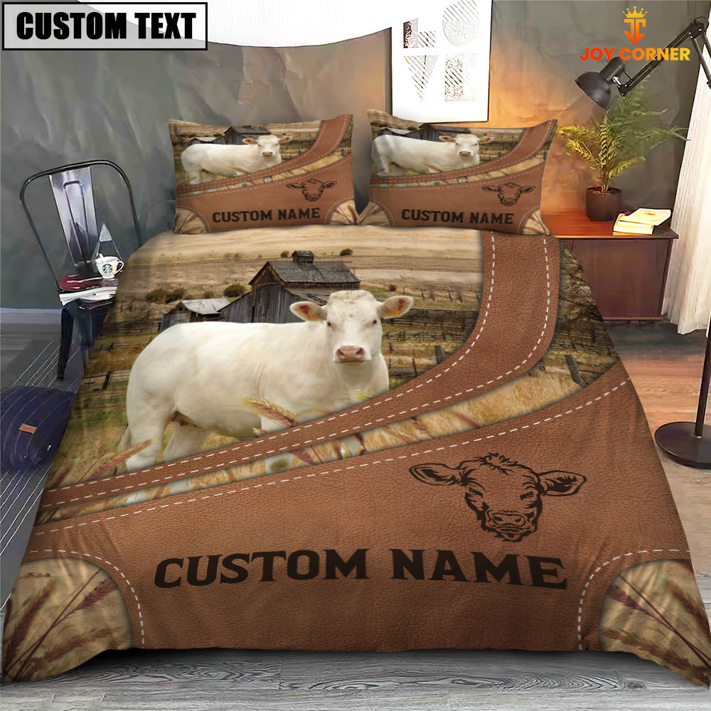 Custom Name Charolais No Horn On Farm Bedding Set