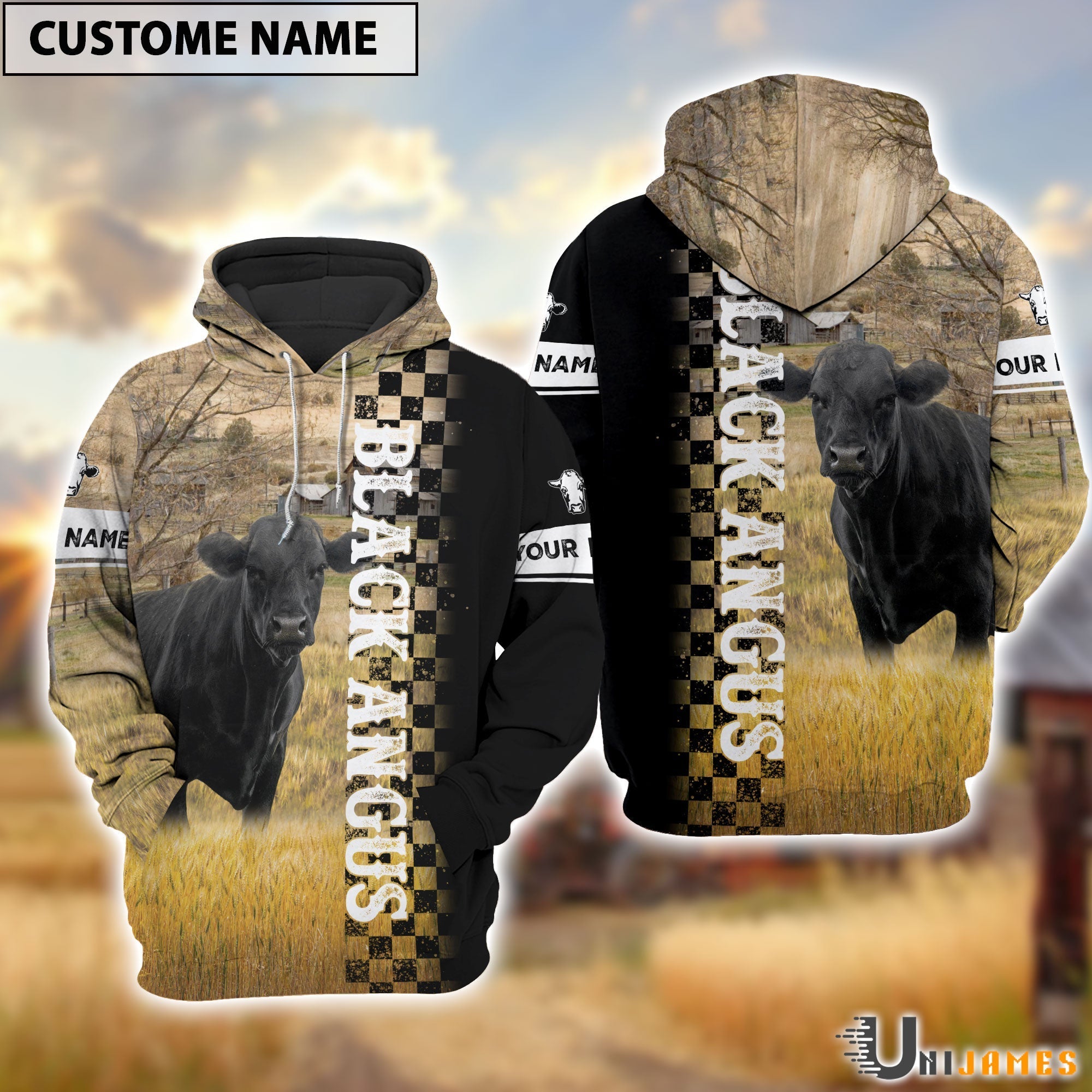 Personalized Name Black Angus Day & Night On The Farm 3D Hoodie