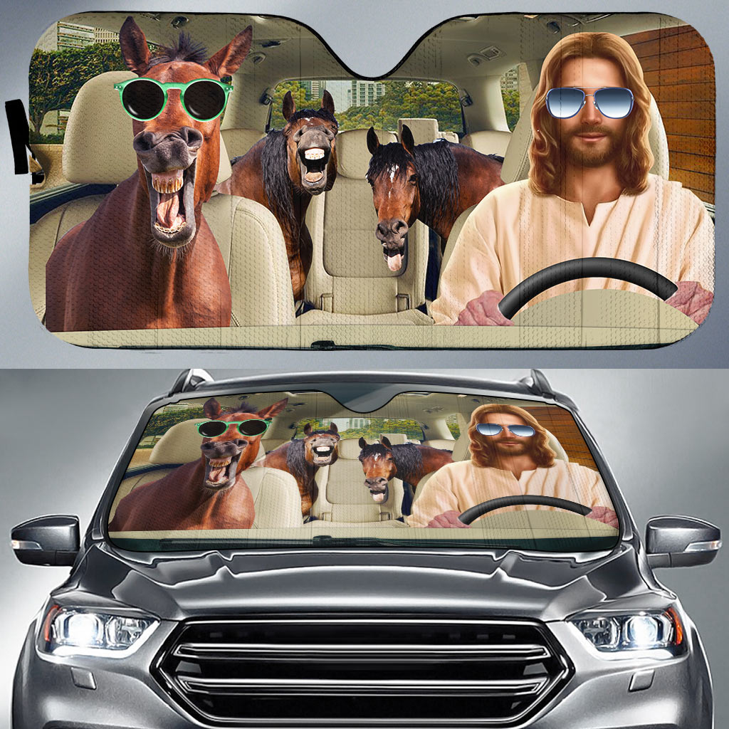 Jesus Driving Horse Cattle All Over Printed 3D Sun Shade