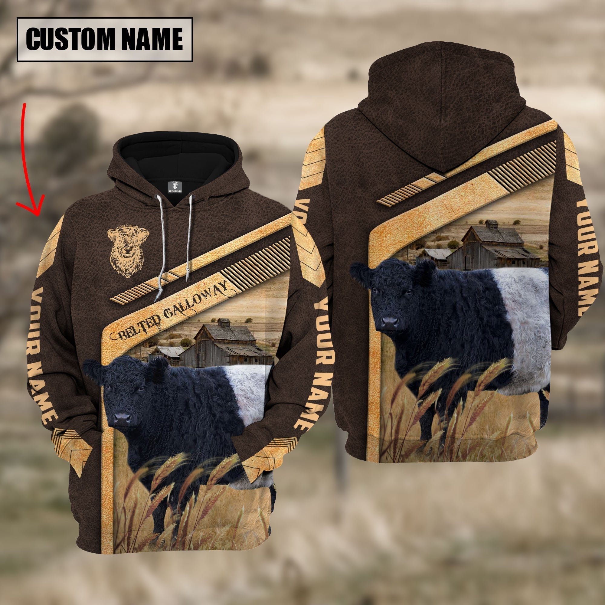 Belted Galloway On The Meadow Custom Name Hoodie