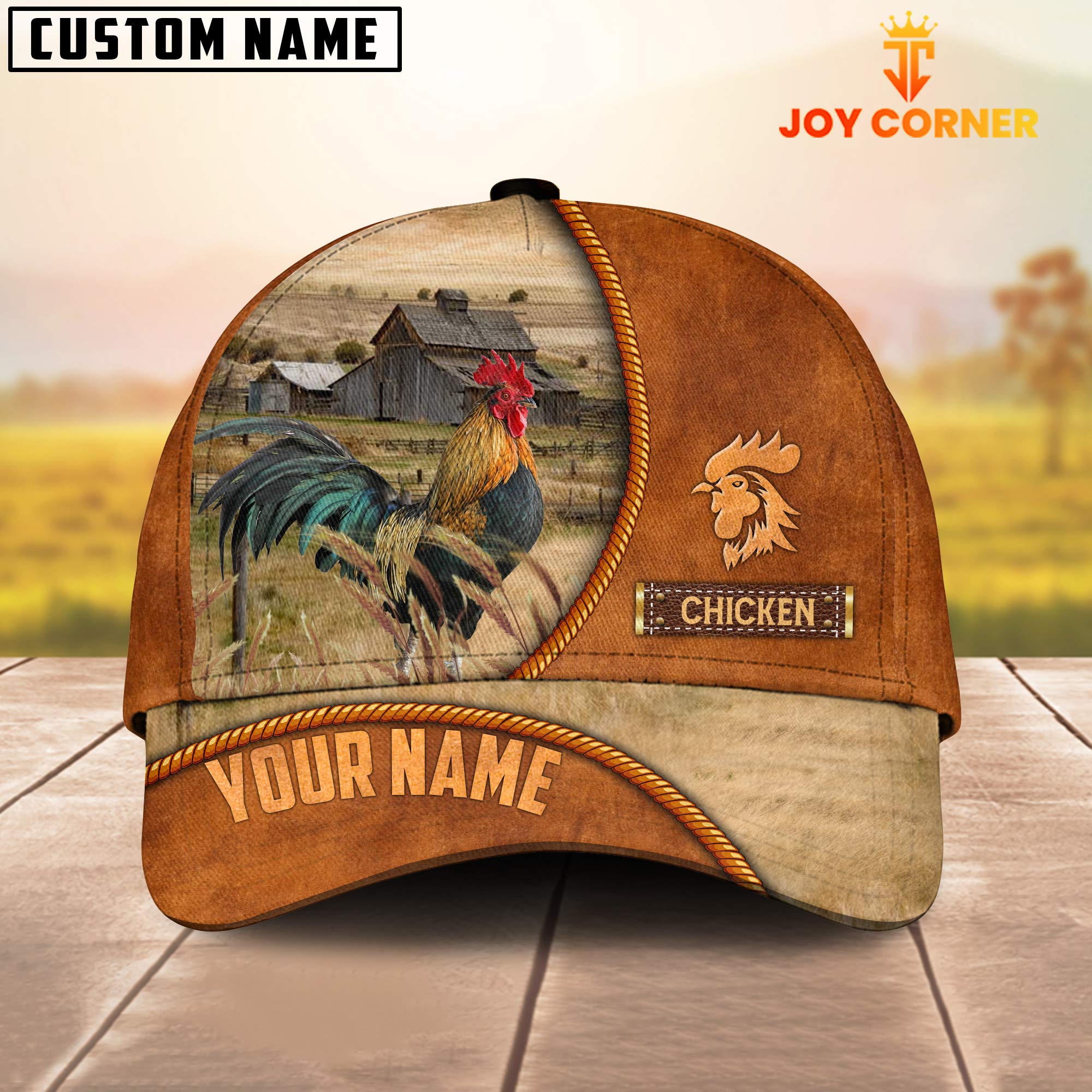 Custom Name Chicken Leather Pattern Cap