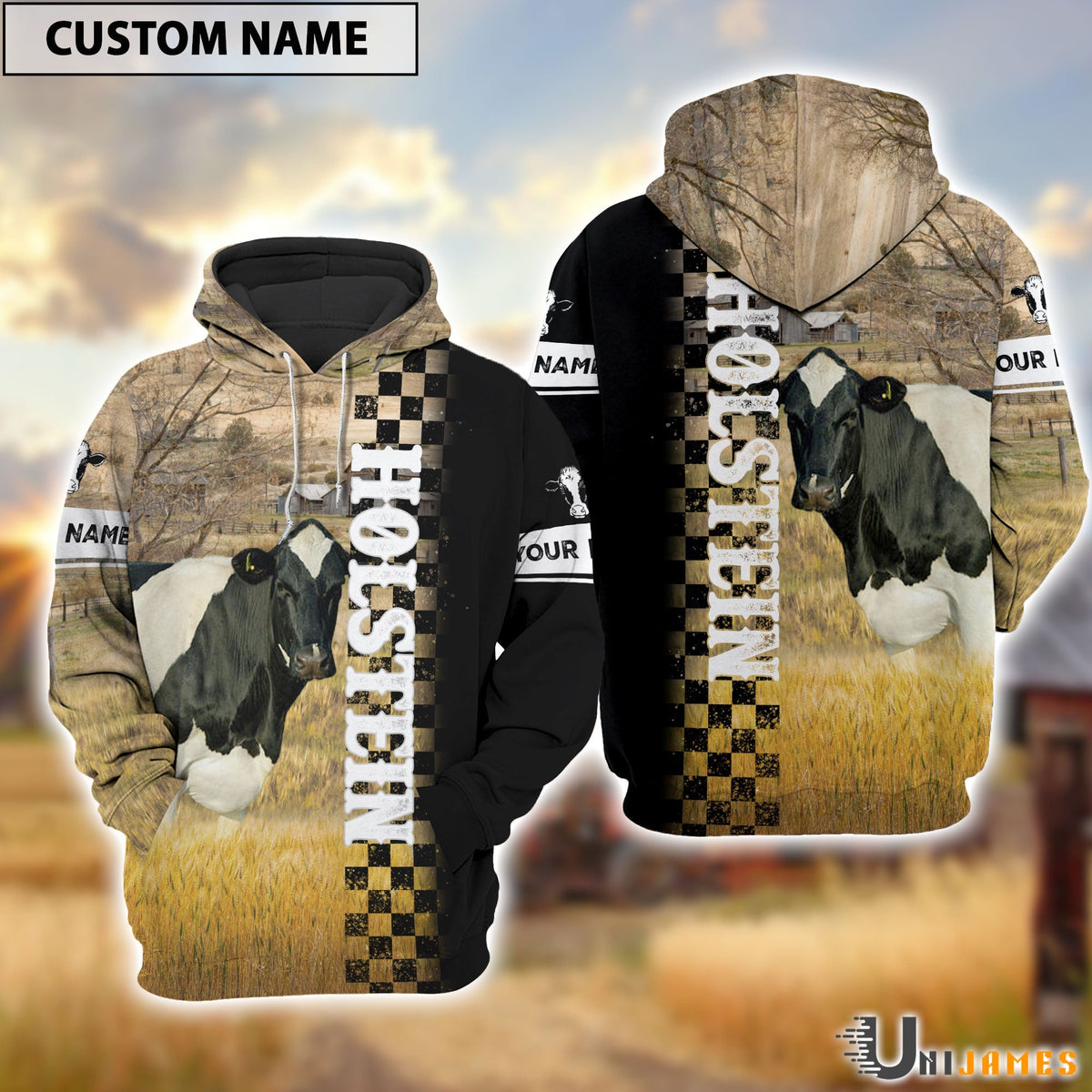 Personalized Name Holstein Day & Night On The Farm 3D Hoodie