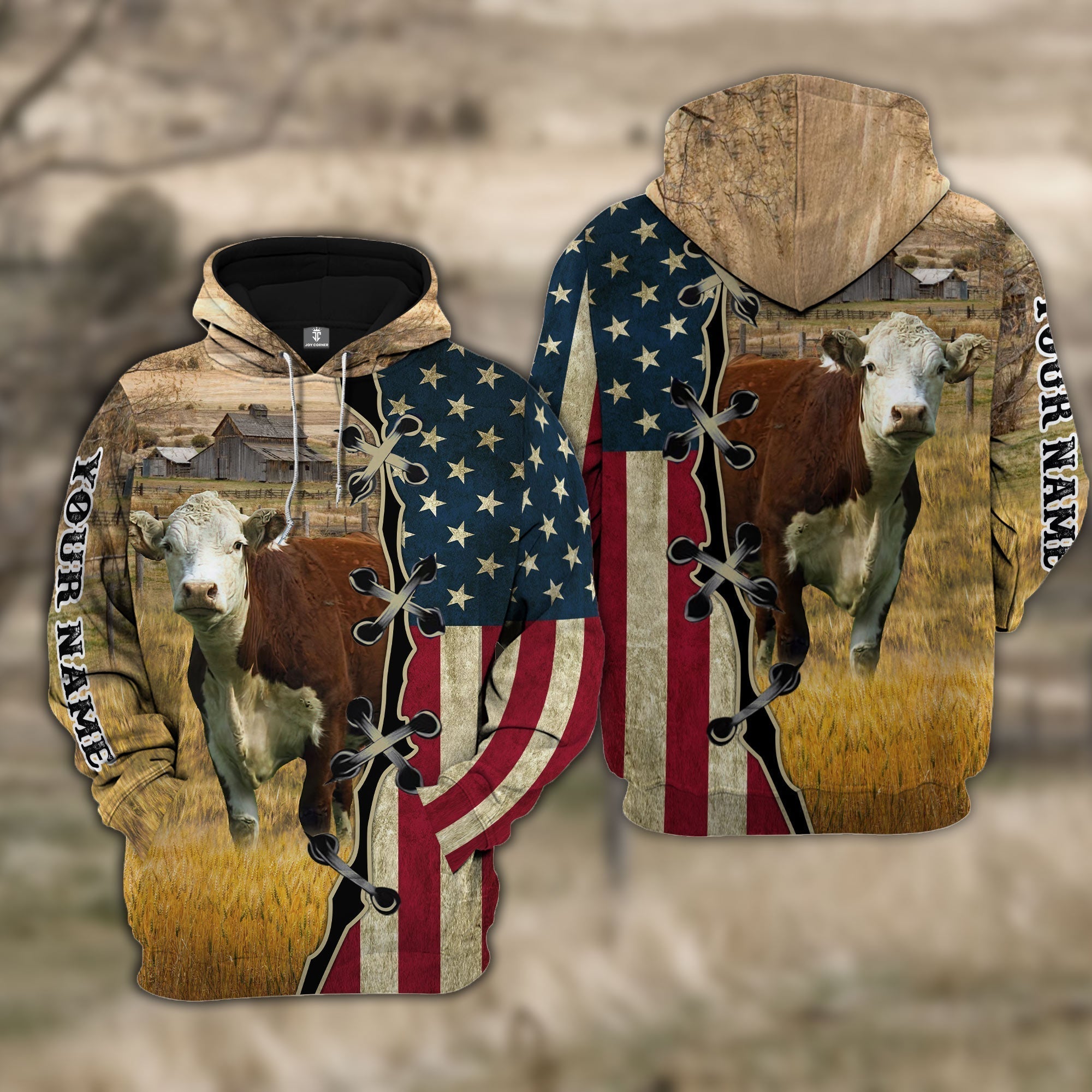 Custom Name Hereford Cattle American Flag 3D Shirt